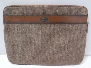 ga12 Men's FOSSIL eReader Tablet IPAD Brown Herringbone Wool Tweed Leather Case - Picture 1 of 10