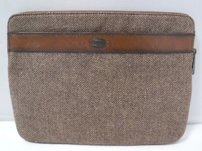 ga12 Para hombres FOSSIL eReader Tablet IPAD Marrón Espiga Lana Tweed Cuero Estuche Foto 1 de 4