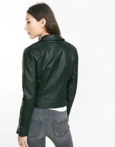 Express (Minus The) Leather Pebble Forest Green Moto Jacket Coat S NWoT - Picture 1 of 3