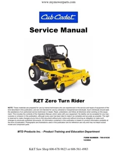 Cub Cadet RZT Zero Turn Rider Service Manual | Mailed CD OR USB - Picture 1 of 11