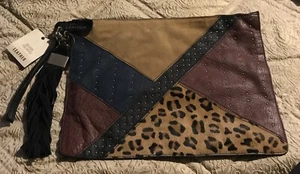 River Island Leopard Print Real Leather Clutch Bag Large Size Party 39 x 30 New - Picture 1 of 8