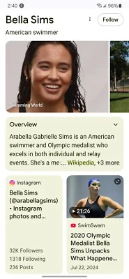 Hoja 2024 Bella Sims She Got Game Auto 1/1 NADADORA OLÍMPICA COMO NUEVA MÁS BARATA EN EBAY Foto 1 de 4