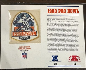 1983 NFL Football PRO BOWL PATCH Willabee & Ward OFFICIAL with Info Stat Card - Picture 1 of 2