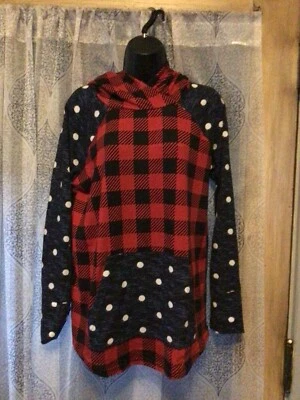 LuLaRoe Sudadera con Capucha Manga Larga Vacaciones Navidad Cuadros Negro Rojo Talla L Foto 1 de 4