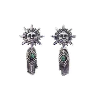 Tabra Sun God & Hamsa Turquoise Post Earrings - Picture 1 of 1