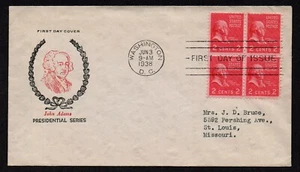 USA, SCOTT # 806, FIDELITY FDC COVER 1938 PRESIDENT JOHN ADAMS PORTRAIT & WREATH - Picture 1 of 1
