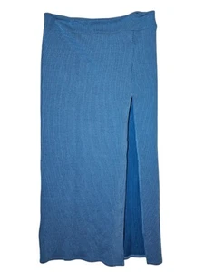 Fashion Nova Macy Mineral Wash gerippter Maxirock - Aqua, Größe 2X, hoher Schlitz, neu mit Etikett - Bild 1 von 9