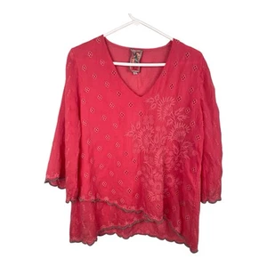 Johnny Was Aria Blouse Criss Cross Hem Floral Embroidered Detail Size Small - Picture 1 of 10