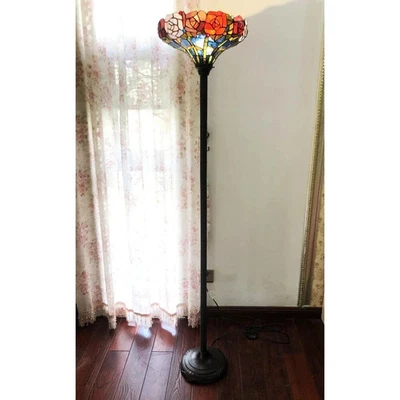 Tiffany Style Floor Lamp Floral Torchiere Azalea Living Bed Room Stained Glass - Image 1 of 4