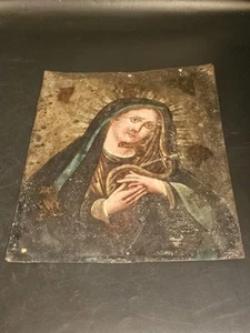 Antigua pintura al óleo Dama de los Dolores Virgen María Retablo Mexicano - Imagen 1 de 4