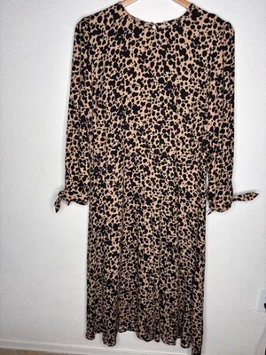 Reformation Port Midi Dress Leopard ANimal Print Tie Sleeve Size 12 - Image 1 of 4