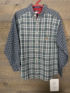 Vintage Tommy Hilfiger Boy's Long Sleeve Green Blue Plaid Button Up Shirt Size 7 - Picture 1 of 3
