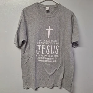 John 20:31 Tee Shirt Gray Jesus Religious Christian Cross God Womens Large - Picture 1 of 7