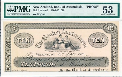 Bank of Australasia New Zealand 10 Pounds 1914 PROOF Wellington PMG  53 - Image 1 of 2