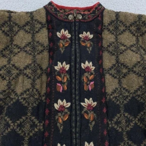 Nordic Embroidered Zip Jacket Sweater Womens Petite Medium Wool Floral Boho - Picture 1 of 8