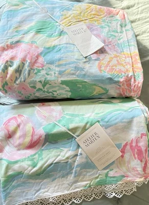 NUEVO Martex Atelier Monet Nenúfares Queen Sábanas Ajustables Planas Encaje Verde Rosa Foto 1 de 4