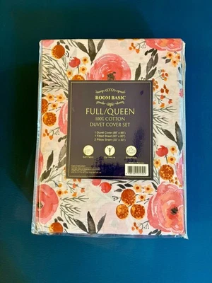 Cotton Duvet Cover Set Full Queen 4 Pcs Sham Fitted Sheet Floral Tropical Garden - Image 1 of 4