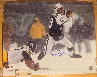 FIRMADO a mano Chad Pennington 20x16 con certificado de autenticidad - ¡Famoso "Snow Run" contra Steelers!! Foto 1 de 4