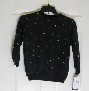 Nike Girl's Sweatshirt Black White Swoosh Crewneck "Oversized Fit" Size 5 NWT - Picture 1 of 4