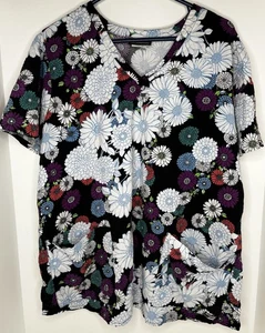Grey’s Anatomy by Barco Women’s Scrub Top Large Floral Print Black - Picture 1 of 6