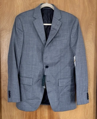 Traje Chaqueta de Lana Perry Ellis Para Hombre Denim Azul Cuadros Ajuste Regular Talla 36R Nuevo con Etiquetas Foto 1 de 4