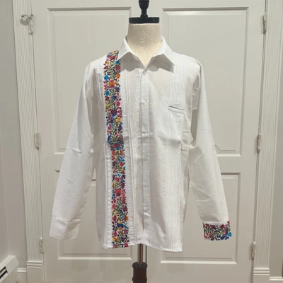 Camisa M Hecha a Mano Manga Larga San Antonino Bordada Guayabera Mexicana. Foto 1 de 4
