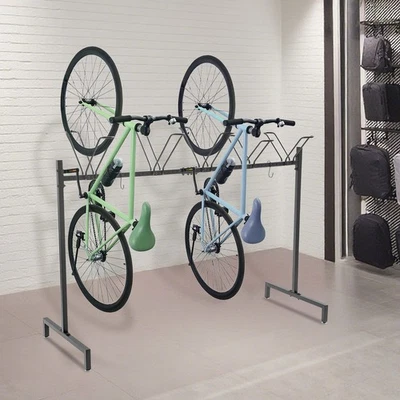 Metal 5-Slot Bike Floor Stand Bicycle Parking Rack with Hooks Bike Storage - Image 1 of 4