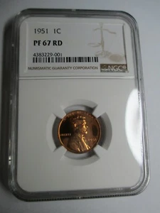 Centavo de trigo Lincoln 1951 a prueba - centavo de cobre - NGC PF 67 RD - HERMOSA MONEDA ROJA - Imagen 1 de 11