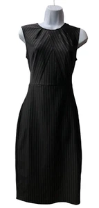 Vfshow Black Pinstripe Asymmetrical Hem Sheath Casual Dress Small Sleeveless - Picture 1 of 3
