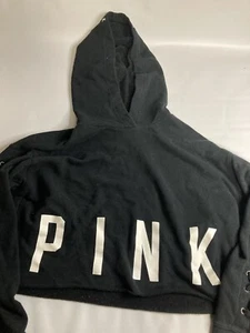 PINK Victoria Secret Logo Womens Black Hoodie Medium - Picture 1 of 7