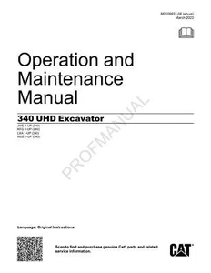 Caterpillar 340 UHD Excavator Operators Maintenance Manual M0109931EN-US - Picture 1 of 1