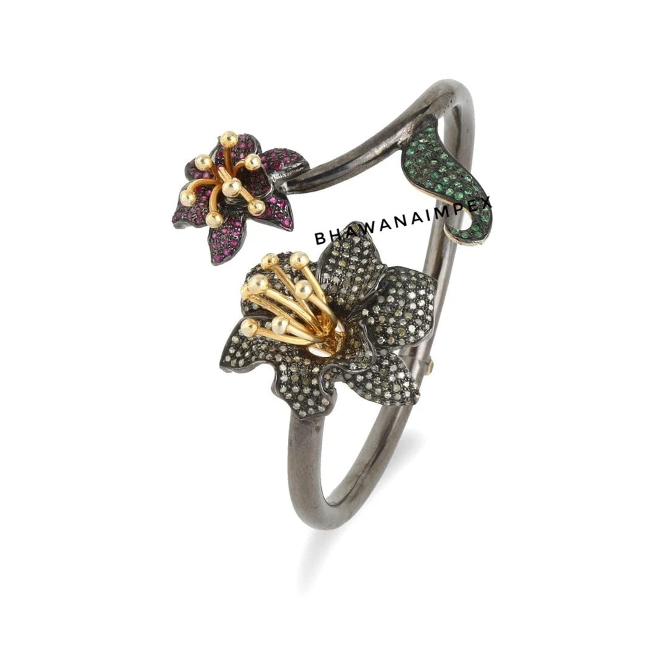 Floral Cuff Bracelets Solid 925 Sterling Silver Jewelry Girls Friendship Jewelry - Image 1 of 2