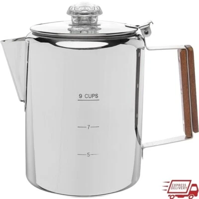 Cafetera percoladora de acero inoxidable sin plástico cafetera de camping 9 tazas nueva Foto 1 de 4