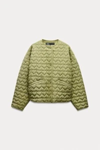 ZARA Khaki Green Heart Puffer Jacket S 10 RRP $130 - Picture 1 of 6