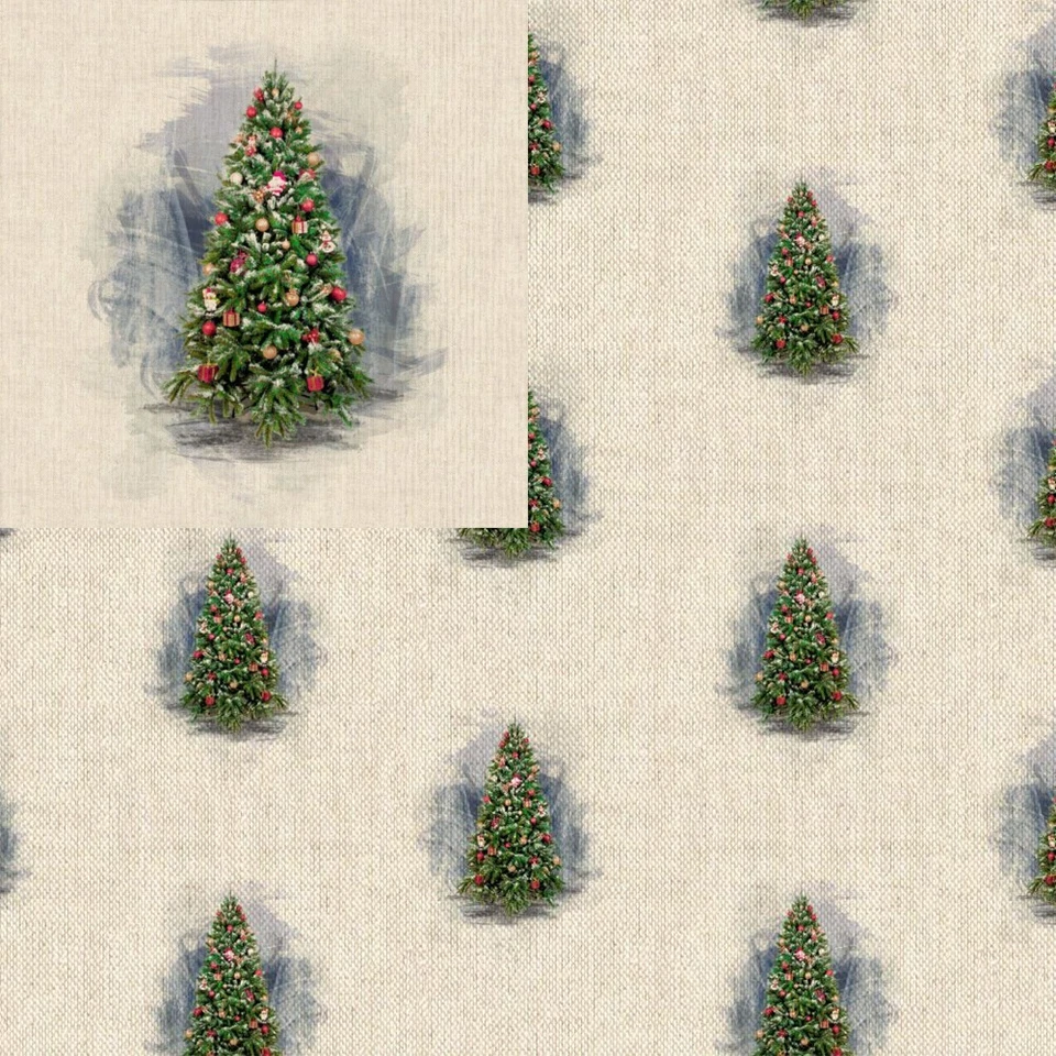Cotton Rich Linen Look Fabric Christmas Tree Or Panel Upholstery - Image 1 of 1