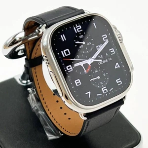 Polished 49mm Apple Watch Ultra 2 & Genuine Hermes Black Noir Deployment Band - Picture 1 of 4