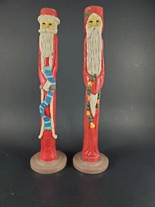 Pair Vintage Santa Candlesticks Candle Holders 11.75" Christmas Holiday Resin - Picture 1 of 8