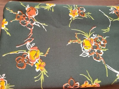 Vintage Stretch Jersey Knit Fabric Dark Green w/ Floral Print 1-piece 46"W x 2yd - Image 1 of 4