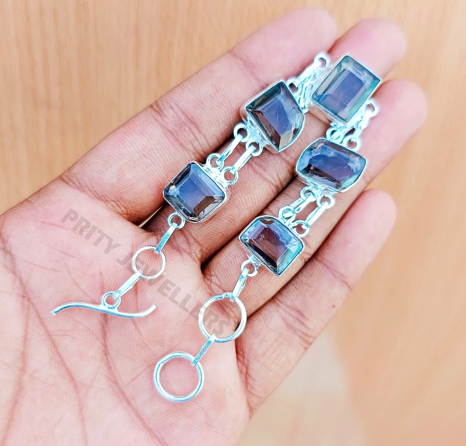 Pulsera de cuarzo ahumado de plata de ley 925 hecha a mano joyería ajustable todos los tamaños Foto 1 de 4