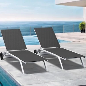 Sureaity 1Pcs Patio Lounge Chair with Wheels Pool Chaise Lounge Outdoor Recliner - Picture 1 of 7