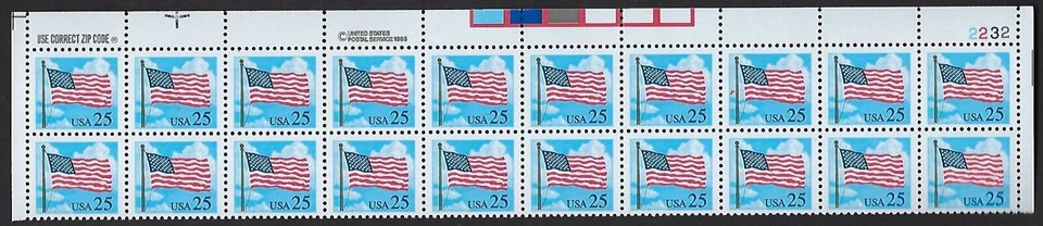 2278 MNH Plate Block of 20, 25-cent stamps - Flag with Clouds - Plate #2232 UR - Image 1 of 1