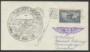 1931 Pilot Signed Fargo ND to Winnipeg Canada Twin Cities Extension Cachet - Picture 1 of 2