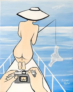 Catch of the Day, Kristina Mallen | Original Unique Erotic Pop Art Painting - Picture 1 of 7