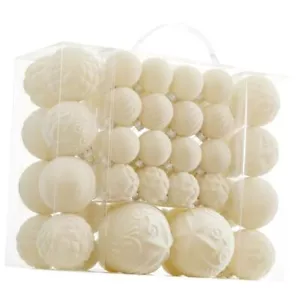 Velvet Christmas Ball Ornaments - 46pcs Flocked Christmas Tree Cream White - Picture 1 of 7