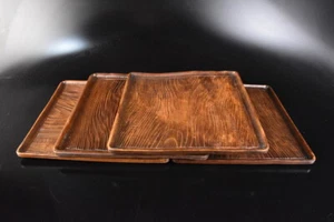 D4011: XF Japanese Old Wooden Hollow-WOODEN TRAY/plate Senchabon 5pcs, - Picture 1 of 7