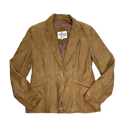 Jaqueta de couro vintage anos 80 REMY camurça tamanho 8 feminina blazer de um botão forrado - Imagem 1 de 4