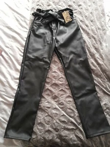 Katriona Black Flaux-leather Belted Paperbag Trousers - Picture 1 of 4