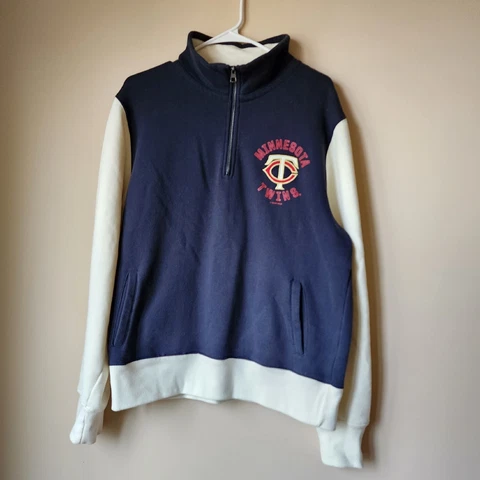MN Twins Quarter Zip Sweatshirt Large Minnesota 1/4 Baseball Blue White Cover