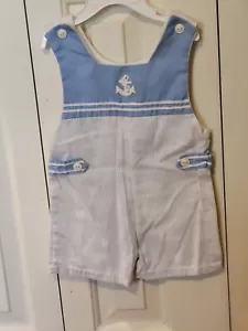 VTG 80s Toddler Boys Romper 24M  Sailing Anchor Nautical Light Blue White EUC - Picture 1 of 6