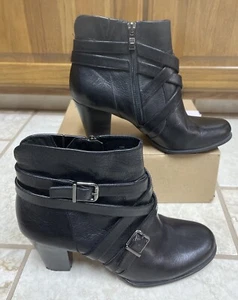Nurture Ankle Boots Size 10 Black Pebbled Leather Side Zipper Strappy Pre-owned - Picture 1 of 9